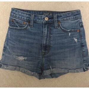 Abercrombie & Fitch Cuffed Jean Shorts High Rise 00/24 Blue Denim 5-Pockets